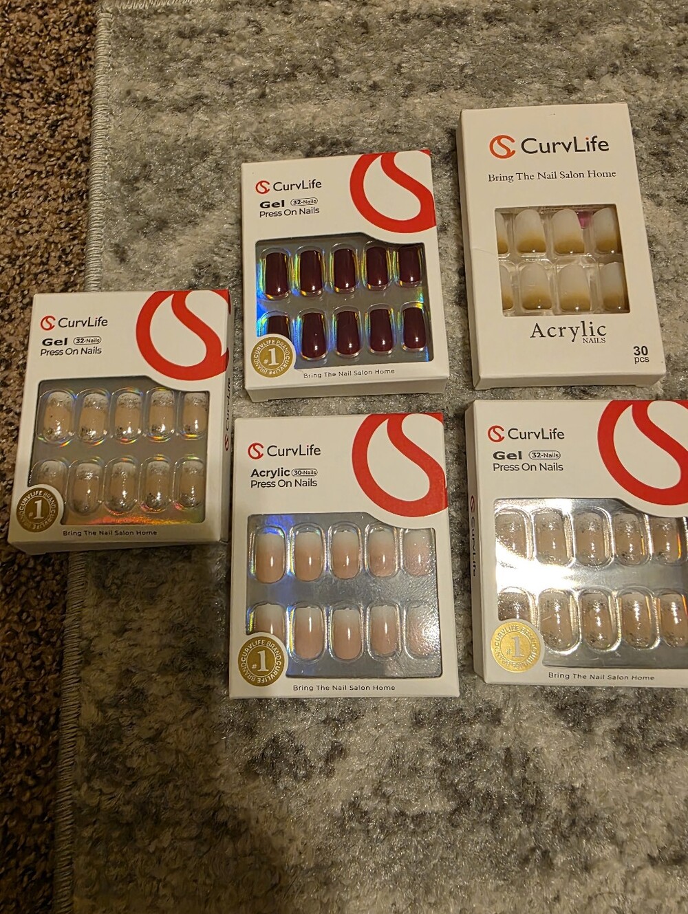 CurvLife Acrylic Press-On Nails - Nude Ombre Set Of 5 Boxes